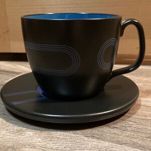 IKEA Stoneware Black and Blue Geometric Cup and Saucer Set